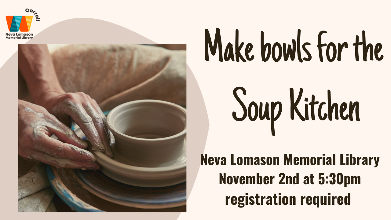 A graphic displaying information on the Empty Bowls Workshop event, November 2, 2023.